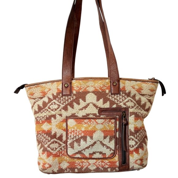 Shyanne Woven Southwestern Aztec Tote Conceal Carry Pocket Leather Handle Geo - Picture 1 of 16